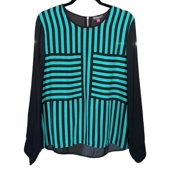 Vince Camaro Green Stripe Sheer Blouse - Picture 2 of 4